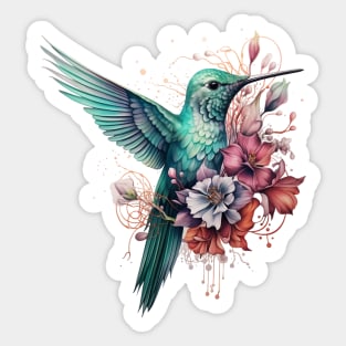 Hummingbird and Floral Illustration Sticker